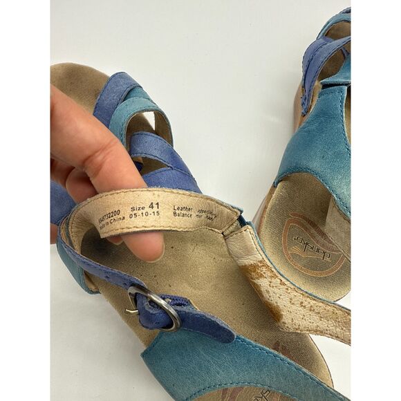 Dansko Stevie Platform Wedge Buckle Adjustable Strap Blue Leather Sandal Size 41 - Picture 6 of 6
